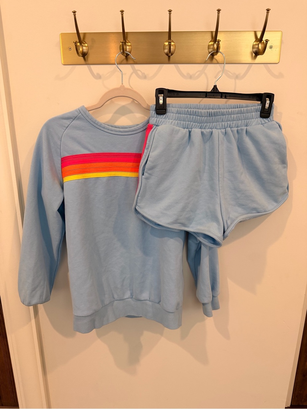 Light Blue Rainbow Stripe Sweatshirt & Shorts Set